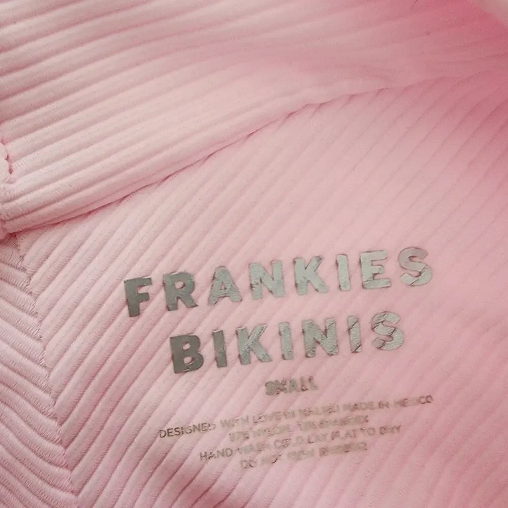 Frankie’s Bikinis Gavin Love Pink Luxe Ribbed Cheeky Bikini Bottom Small NWT